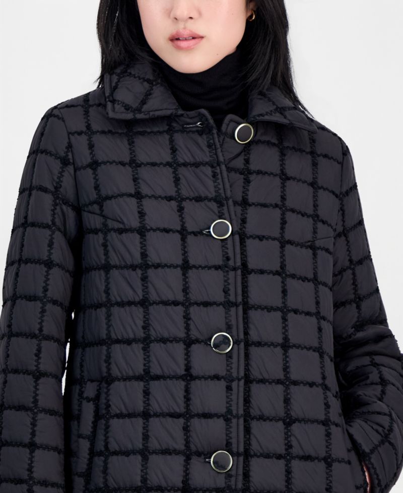 Women's Long Windowpane Quilted Coat