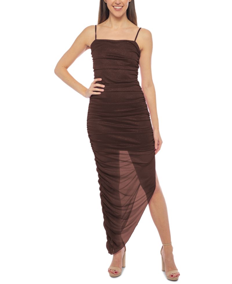 Juniors' Glitter Bodycon Asymmetrical-Hem Dress