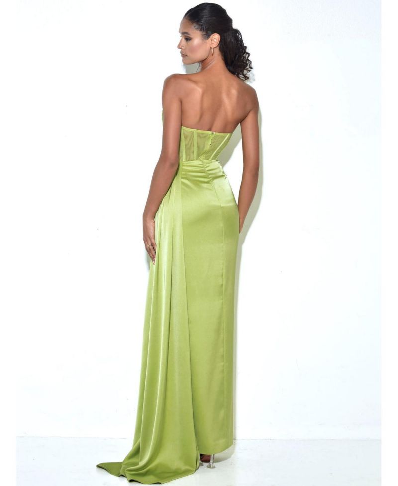 Women's Prisa Lime High Slit Satin Corset Gown