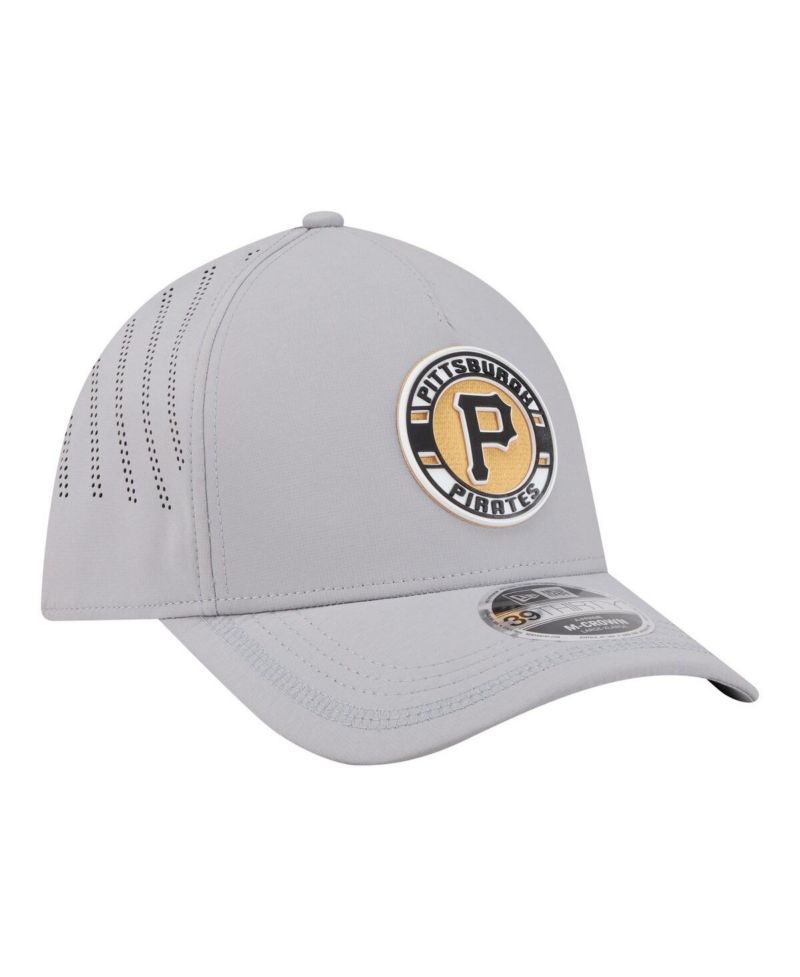 Men's Gray Pittsburgh Pirates Patch 39THIRTY A-Frame M-Crown Perforated Flex Hat