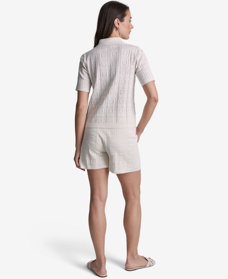 Women's Open-Stitch Polo Short-Sleeve Top