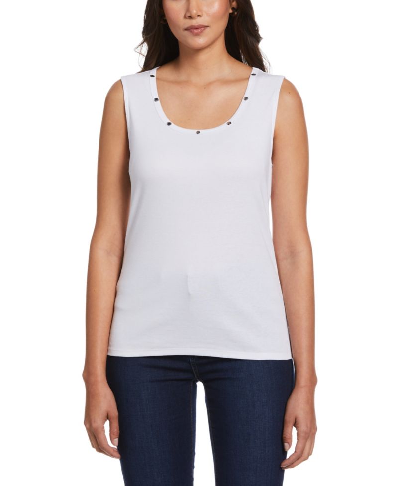 Petite Rib Sleeveless Tank Crew Neck Top