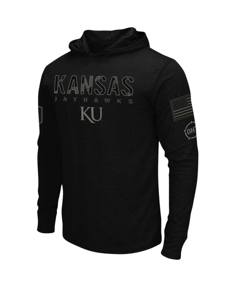 Men's Black Kansas Jayhawks OHT Military-Inspired Appreciation Hoodie Long Sleeve T-shirt