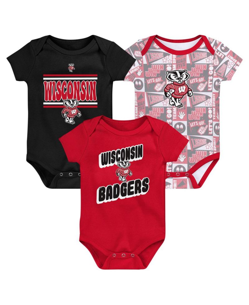Newborn Red Wisconsin Badgers Sunday Comics Bodysuit 3-Pack