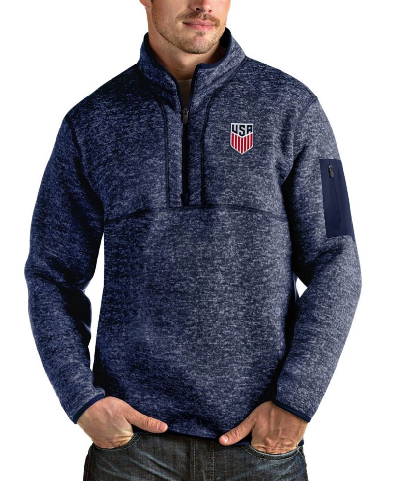 Men's Heather Navy USMNT Fortune Quarter-Zip Pullover Sweatshirt