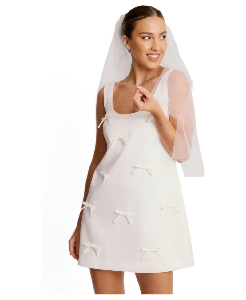 Women's Scoop Neck Bow Detail Mini Dress