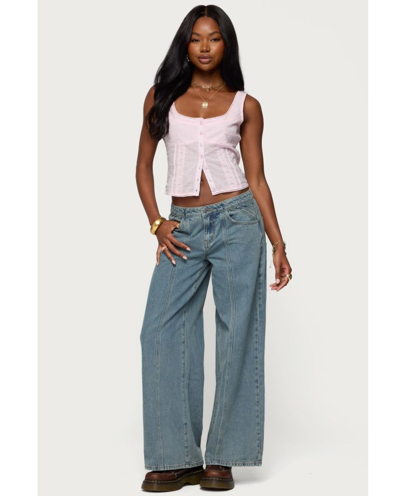 Women's Embroidered Cotton Button Up Top