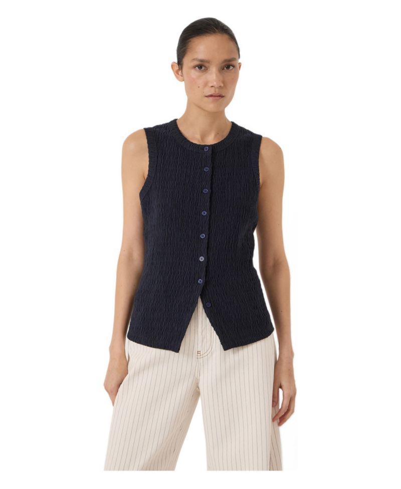 Women's Textured Sleeveless Button Through Top