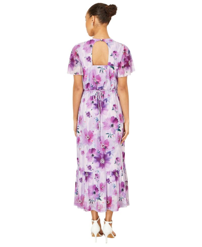 Women's Floral Print Frill Midi Dress