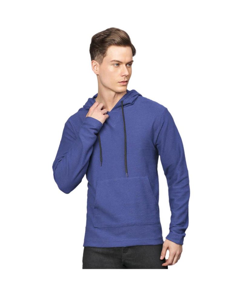 Men's Electric Blue Pullover Hoodie With Contrast Drawstring