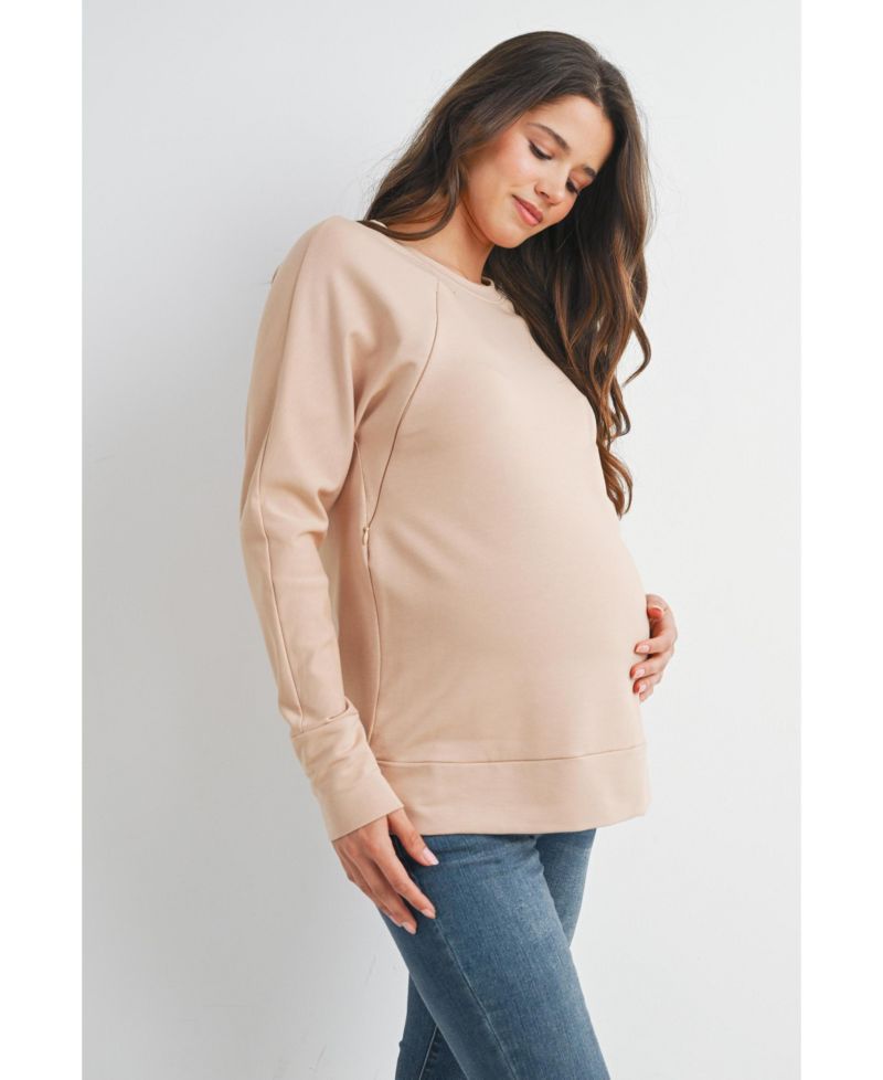 Maternity Crew Neck Side Zip Nursing Pullover Sweatshirts