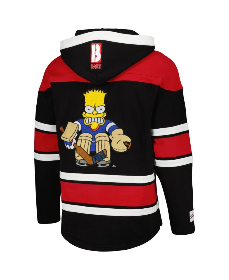 Men's Bart Simpson Black/Red The Simpsons Puckhead Hoodie Hockey Jersey