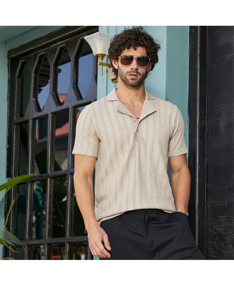 Men's Saltbox Beige Wicker-Tactile Polo T-Shirt