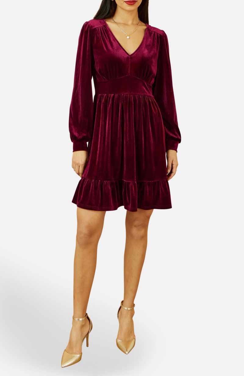 Women's Velvet Long Sleeve Skater Dress