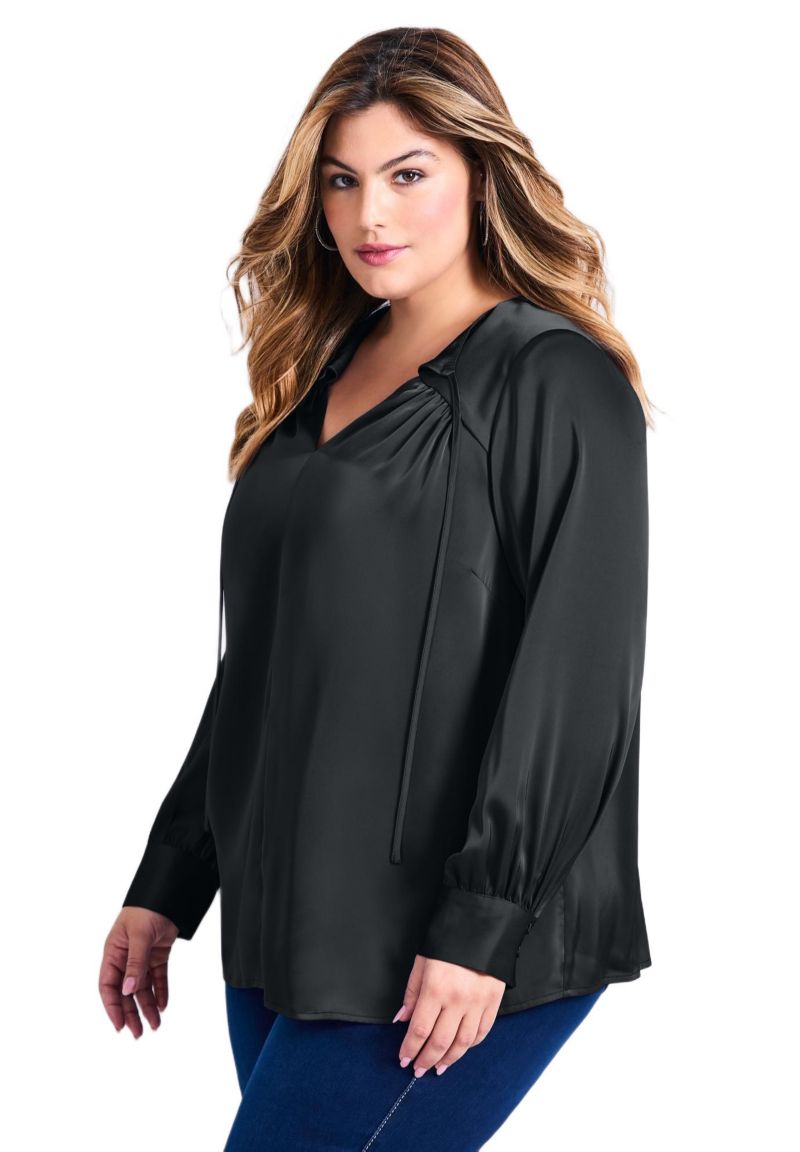 Women's Plus Size Marlene Tie Front Satin Blouse