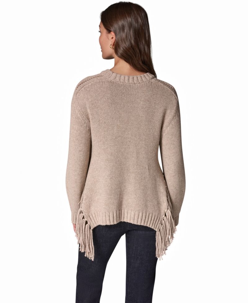 Women's Crewneck Long-Sleeve Fringe Sweater