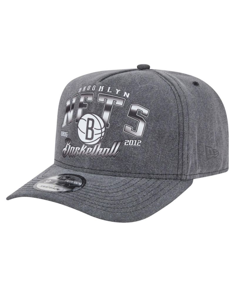 Men's Charcoal Brooklyn Nets Throwback Washed Pre-Curved 9FIFTY Snapback Hat