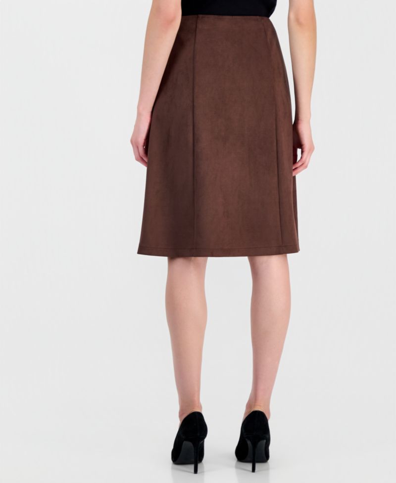Women's High-Waisted Midi A-Line Faux Suede Skirt