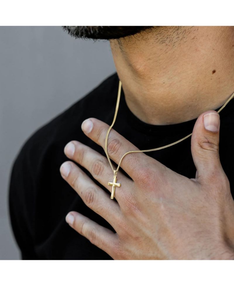 Men's Gold Cross Pendant Necklace with 21" Curb Chain
