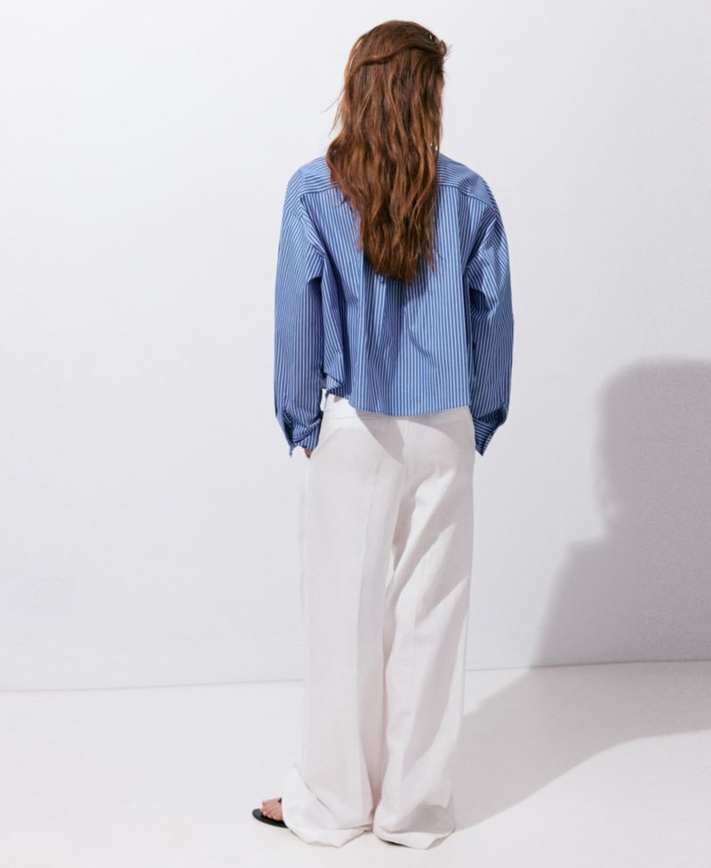 Women's Pocket Striped Crop Shirt