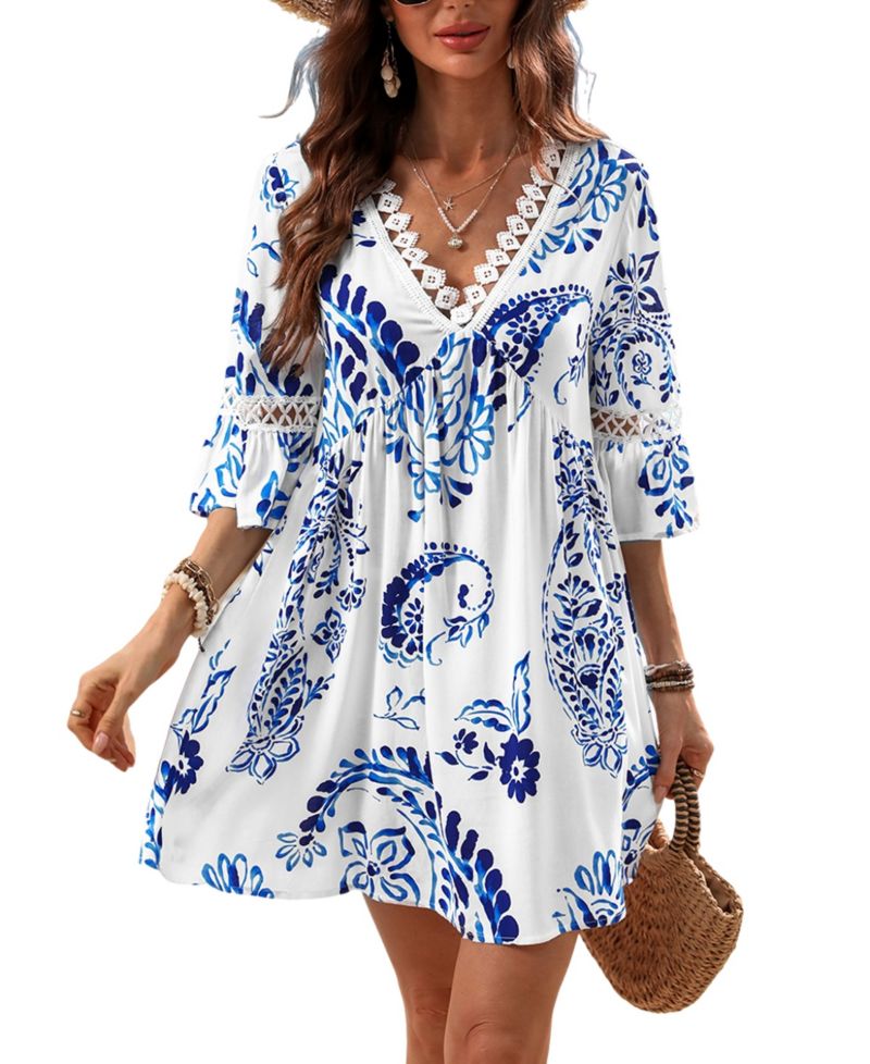 Women's Floral Paisley Print Lace Beach Dress