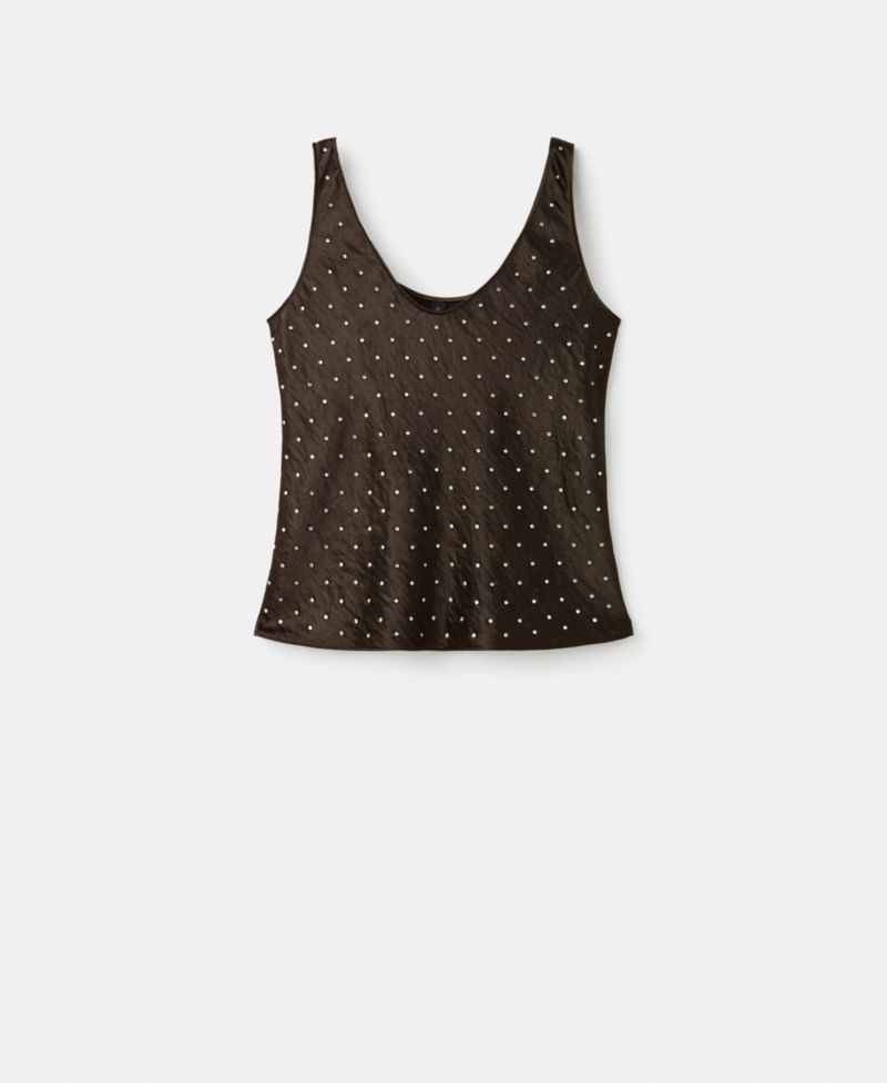 Women's Crystals Satin Crinkled-Effect Top
