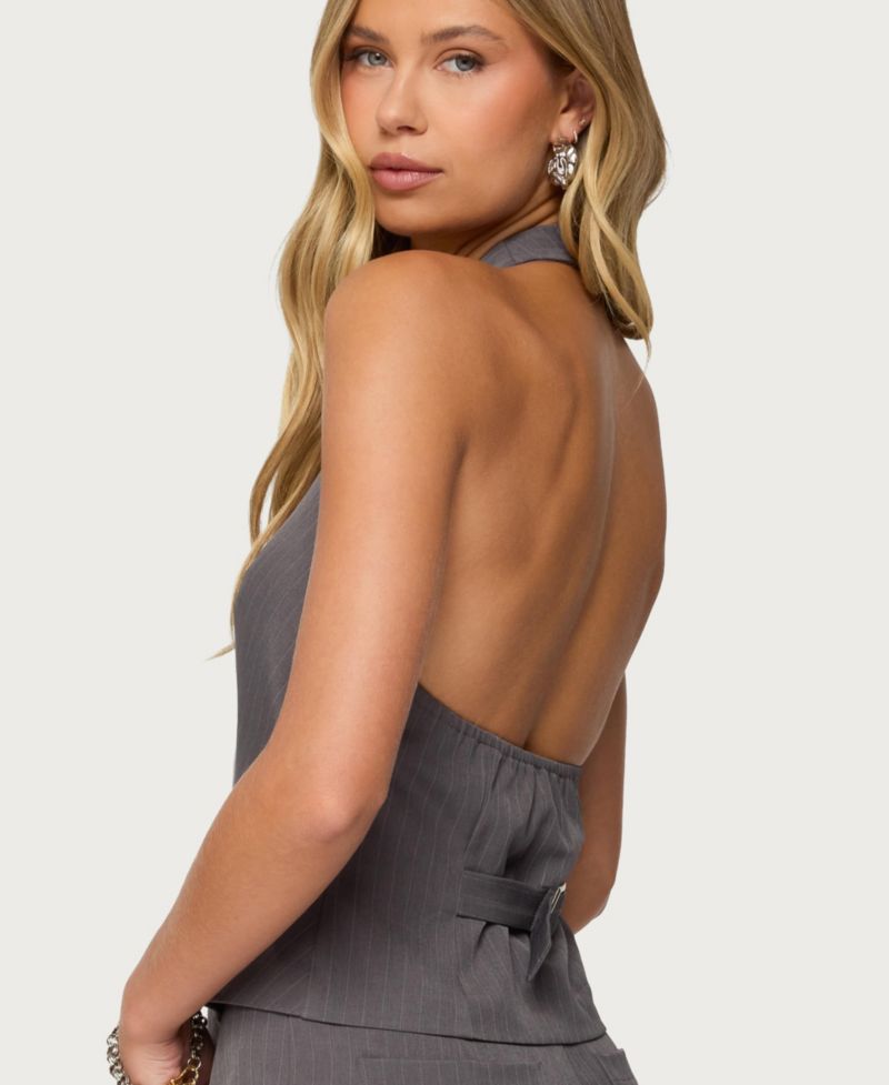 Women's Riya Pinstripe Button Up Halter Top