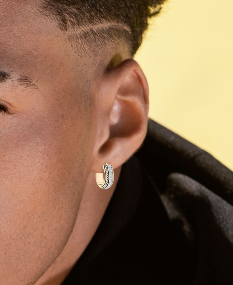 Men's Diamond Thick Hoop Earrings (1/5 ct. t.w.) in 14k Gold-Plated Sterling Silver, 1/2"