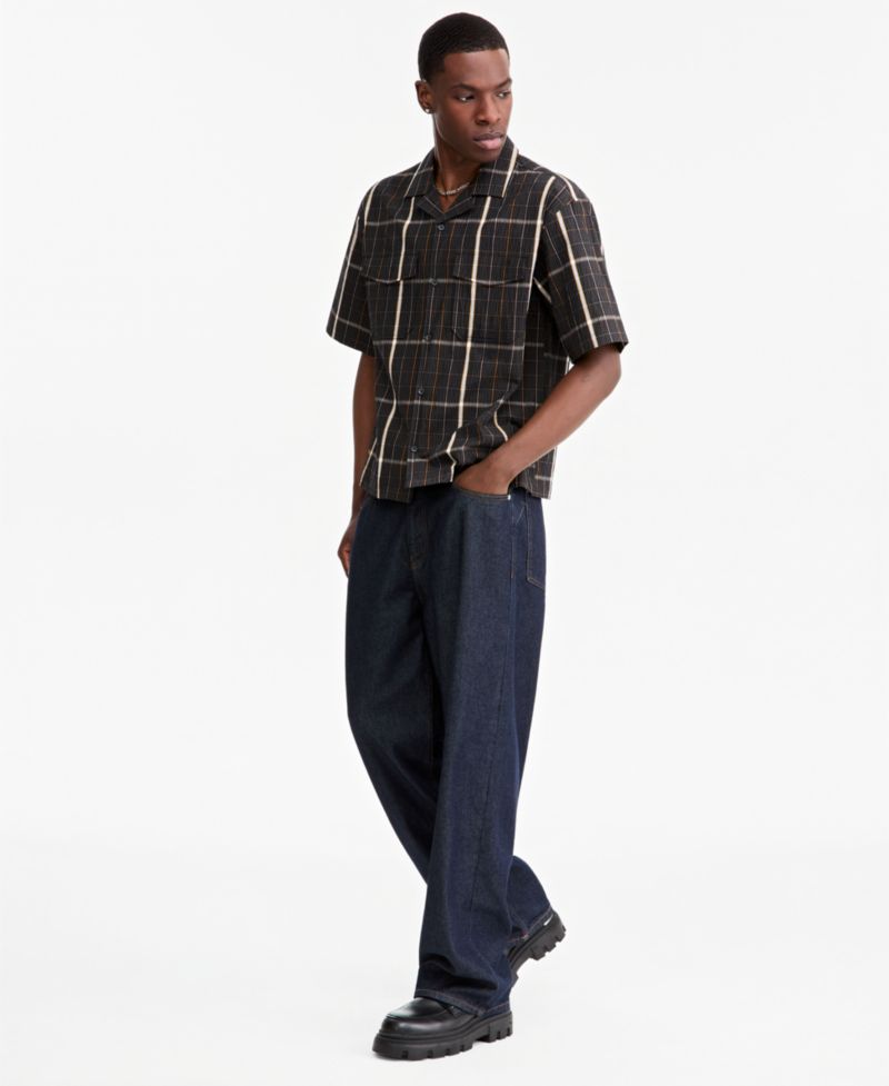 Men's Plaid Camp-Collar Short-Sleeve Shirt