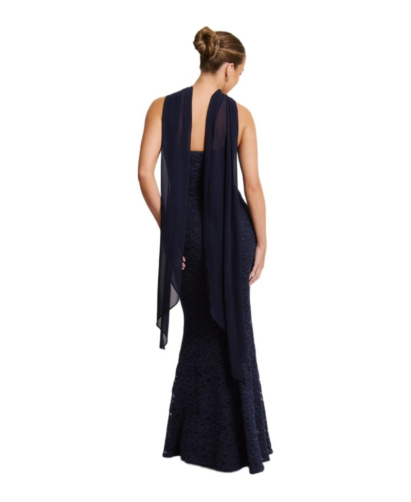 Women's Lace Corset Maxi Dress With Neck Scarf