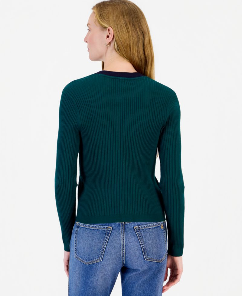 Women's Ribbed Tipped V-Neck Cardigan