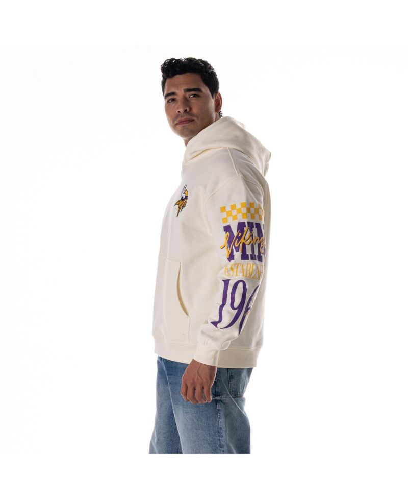 Men's and Women's Cream Minnesota Vikings Stacked Graphic Sleeve Fleece Hoodie