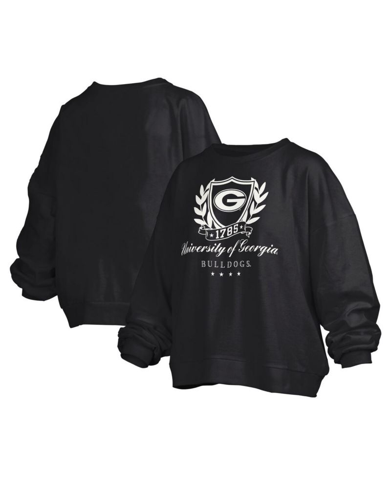Women's Black Georgia Bulldogs Big Aug Script Janice Oversized Pullover Sweatshirt