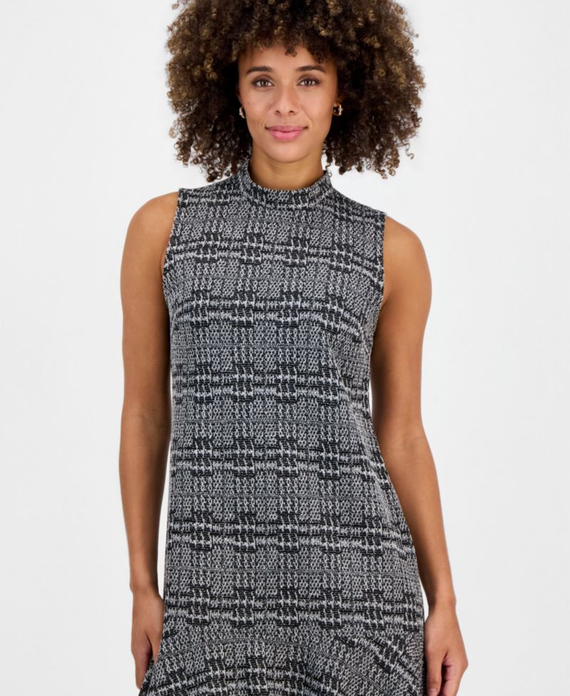 Women's Mock Neck Printed Flared-Hem Dress