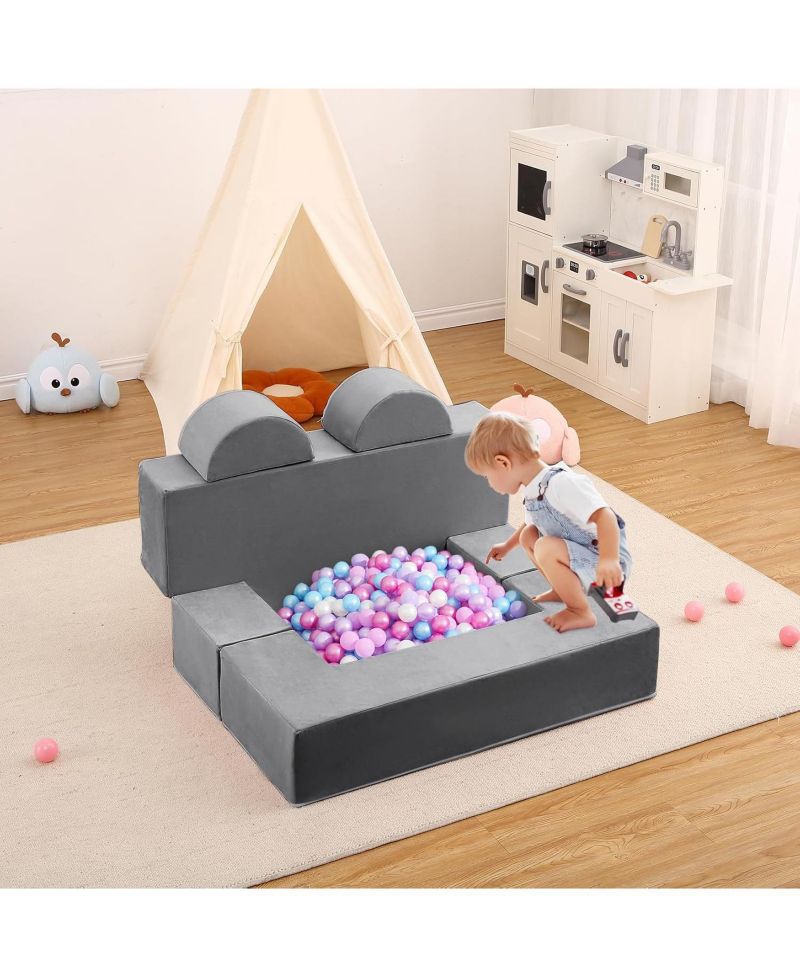 Modular Kids Couch Sofa for Toddlers and Kid's Foam Play Couch Convertible Soft Kids Sofa Set with Detachable Cushions
