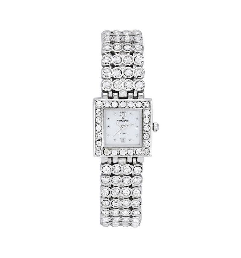 Women's Silver Jeweled Watch with Four Strands of Genuine Swarovski Crystals