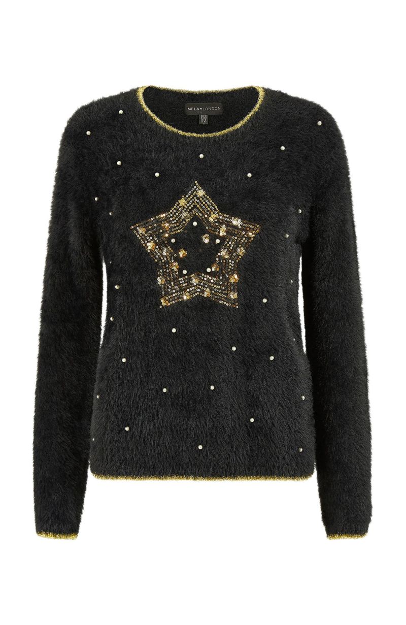 Women's Fluffy Star Holiday Sweater