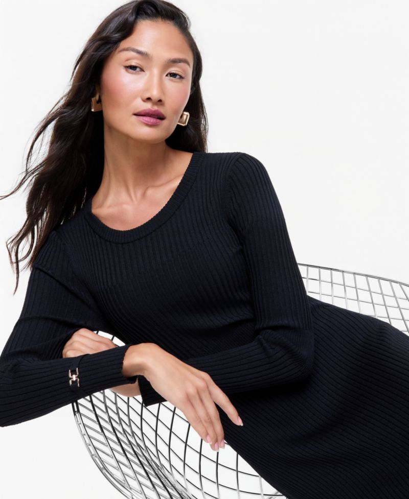 Women's Crewneck Ribbed Long-Sleeve Sweater Dress