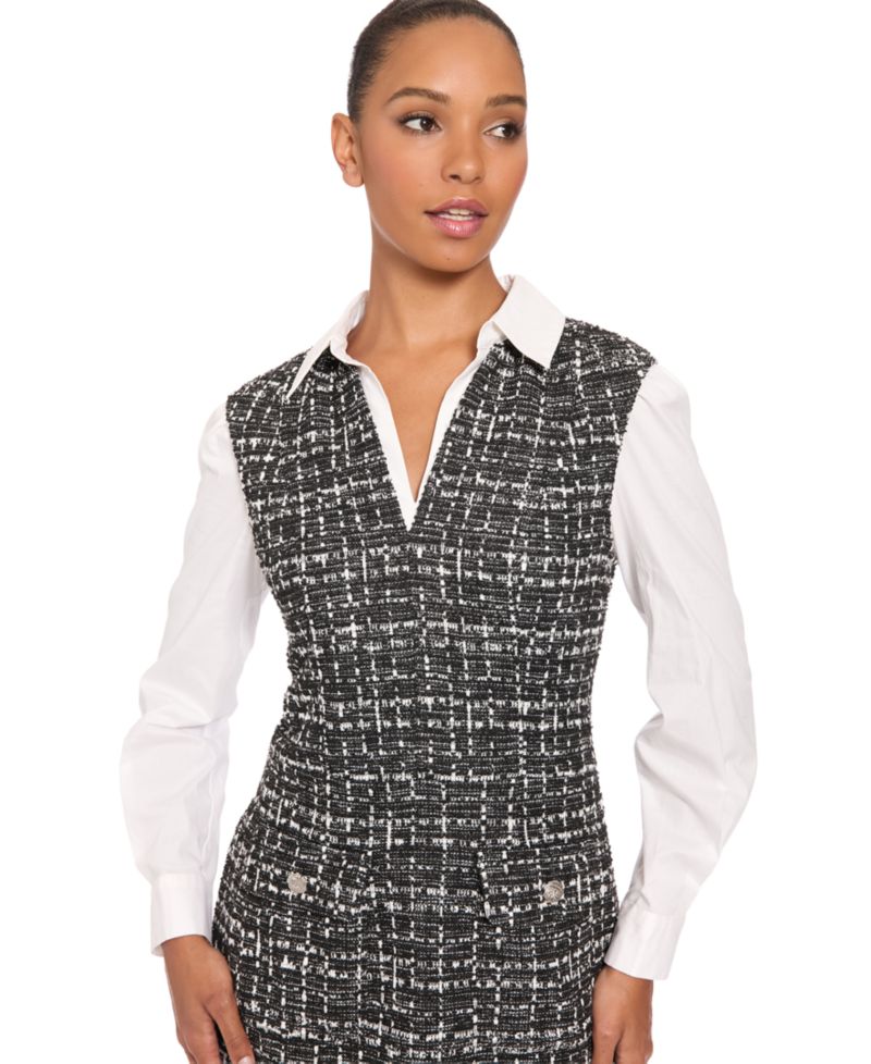 Women's Collared Long-Sleeve Plaid Dress