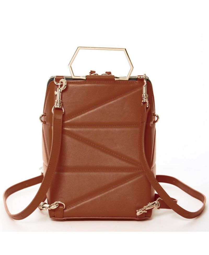 Brown Leather Backpack Purse Women s Convertible Crossbody Bag Modern Geometric Work & Travel Handbag with Top Handle