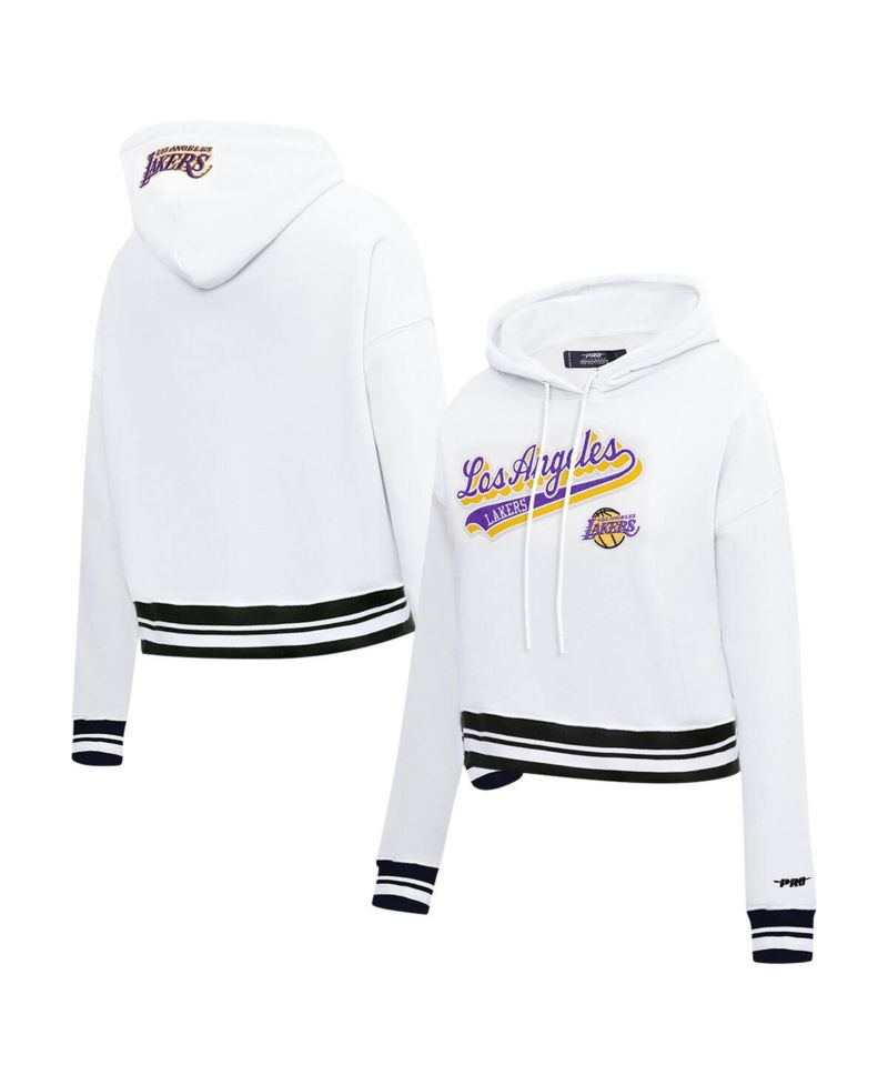 Women's White Los Angeles Lakers Script Tail Cropped Pullover Hoodie