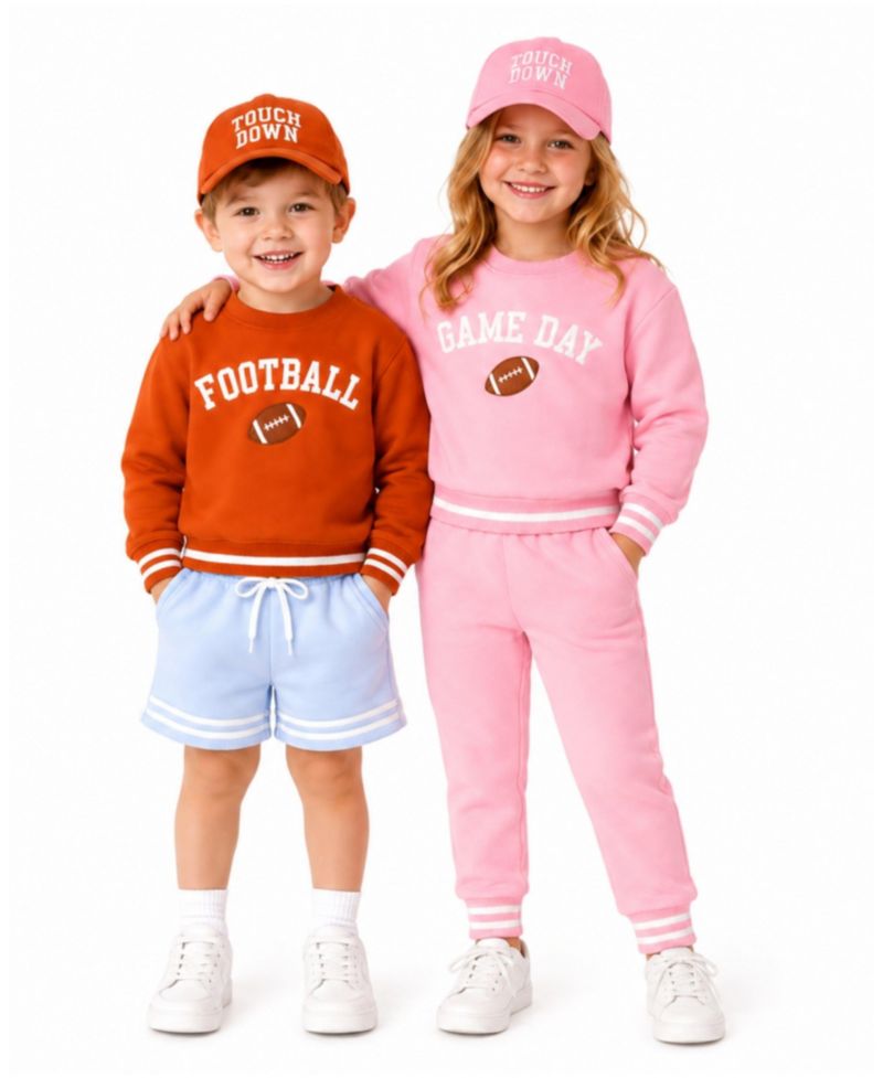 Boys' and Girls' Football Crewneck Long-Sleeve Cotton-Blend Sweatshirt