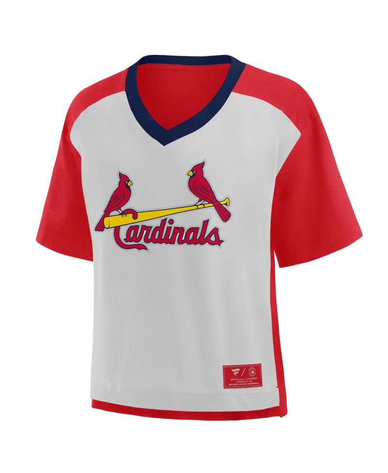 Women's Red/Graphite St. Louis Cardinals Oversized Race To Win V-Neck T-Shirt