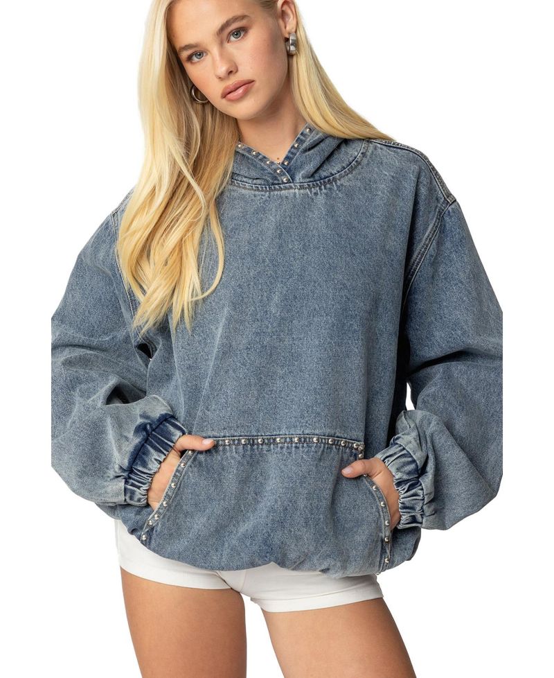 Womens Marney Oversized Studded Denim Hoodie