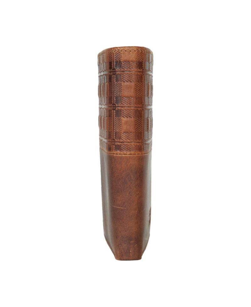 Men's Plaid Embossed Leather Trifold Wallet