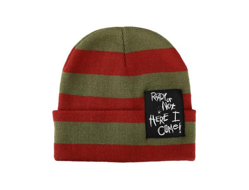 Men's Ready Or Not Here I Come Woven Label Striped Cuffed Beanie