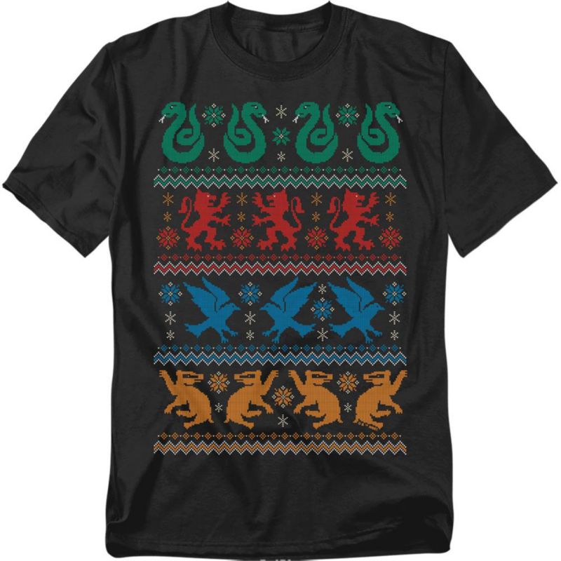 Big & Tall Hogwarts Houses Fair Isle Christmas Sweater T Shirt