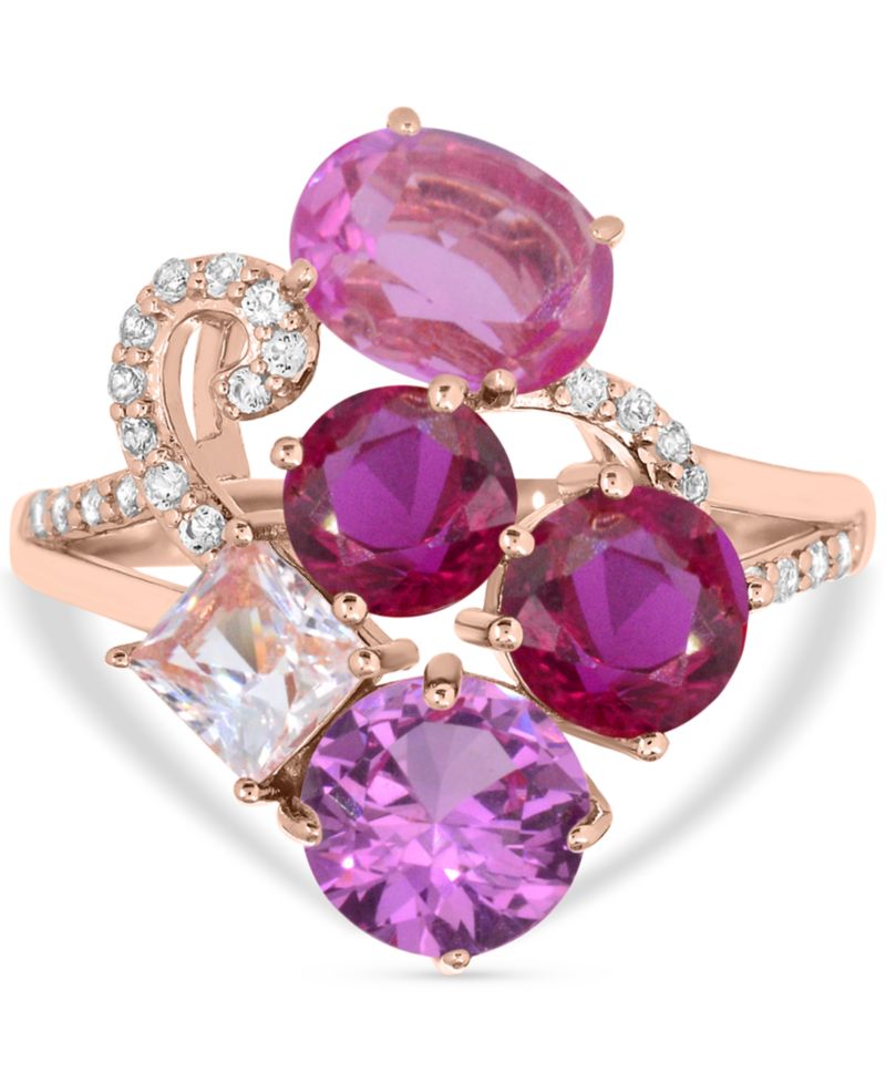 Multi-color 5-1/5 ct. t.w. Statement Ring in 14K Rose Gold Plated Sterling Silver