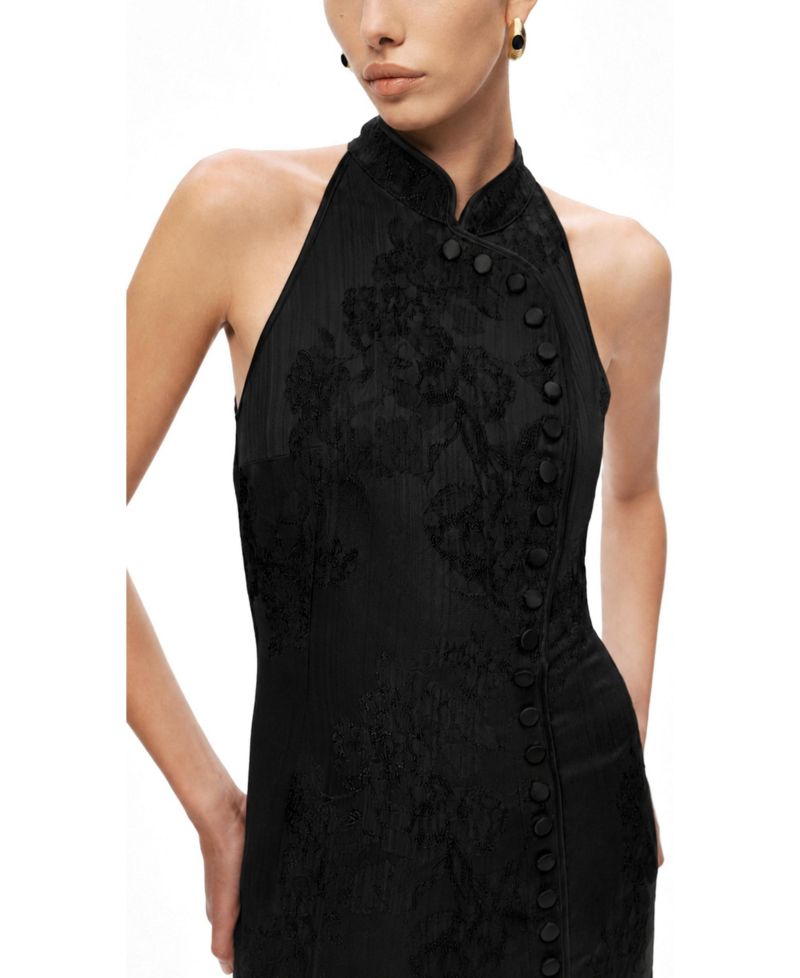 Women's High-Neck Button-Detail Midi Dress