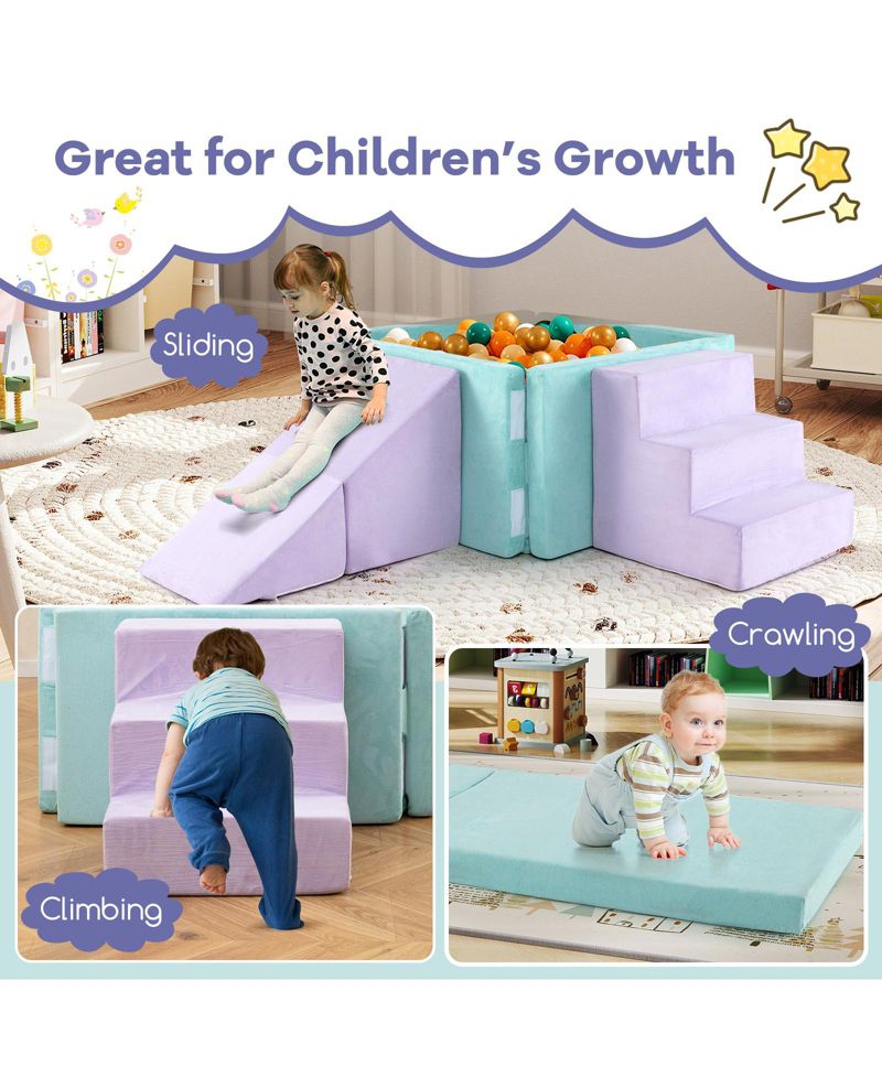 Kids 3-in-1 Soft Climbing Blocks Play Set with Foam and Suede Fabric
